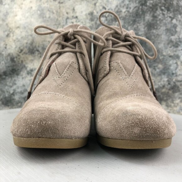 Toms Women's Size 6.5 Desert Taupe Brown Suede High Heel Wedge Ankle Booties - Picture 2 of 13